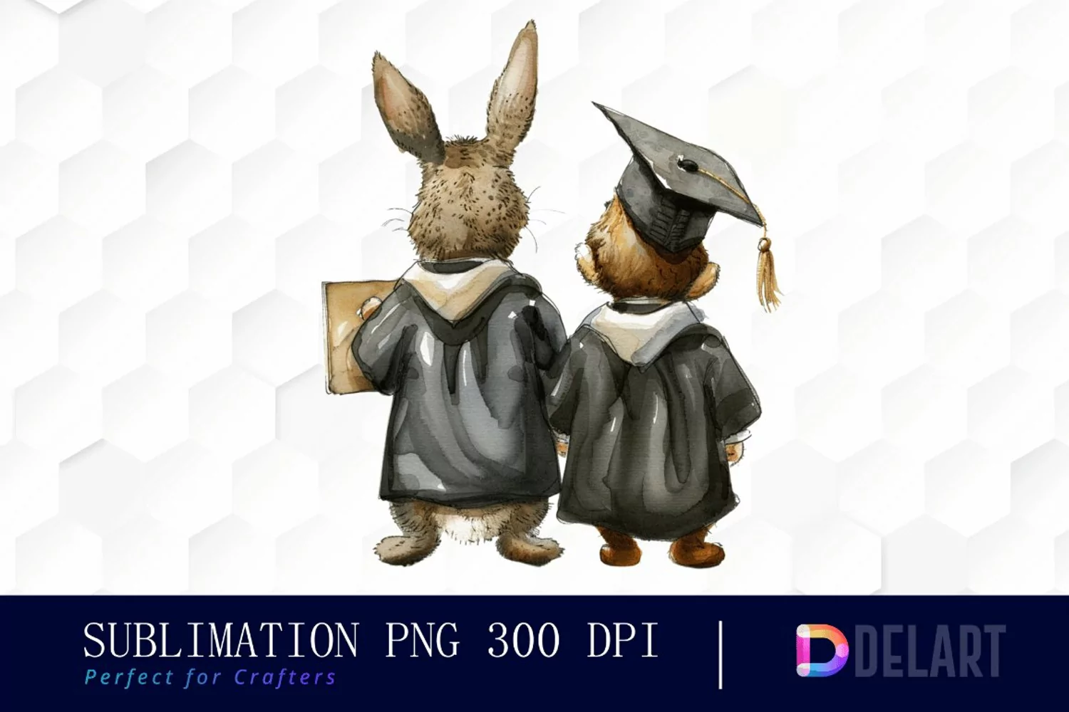 Graduation Animals Back View Watercolor Clipart product image 1