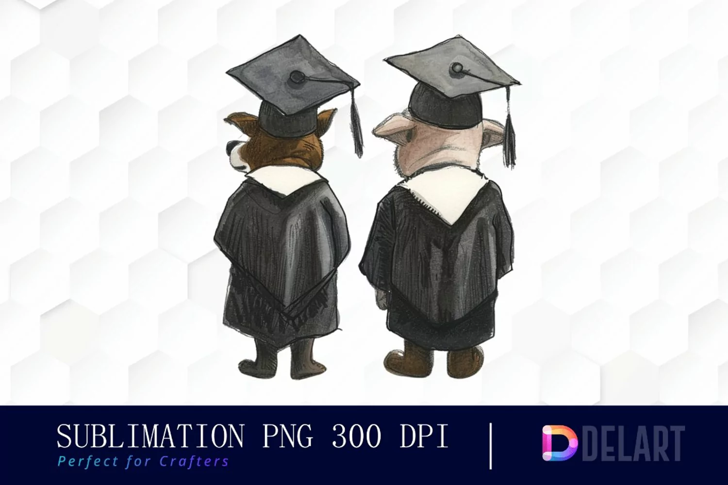 Graduation Animals Back View Watercolor Clipart product image 1