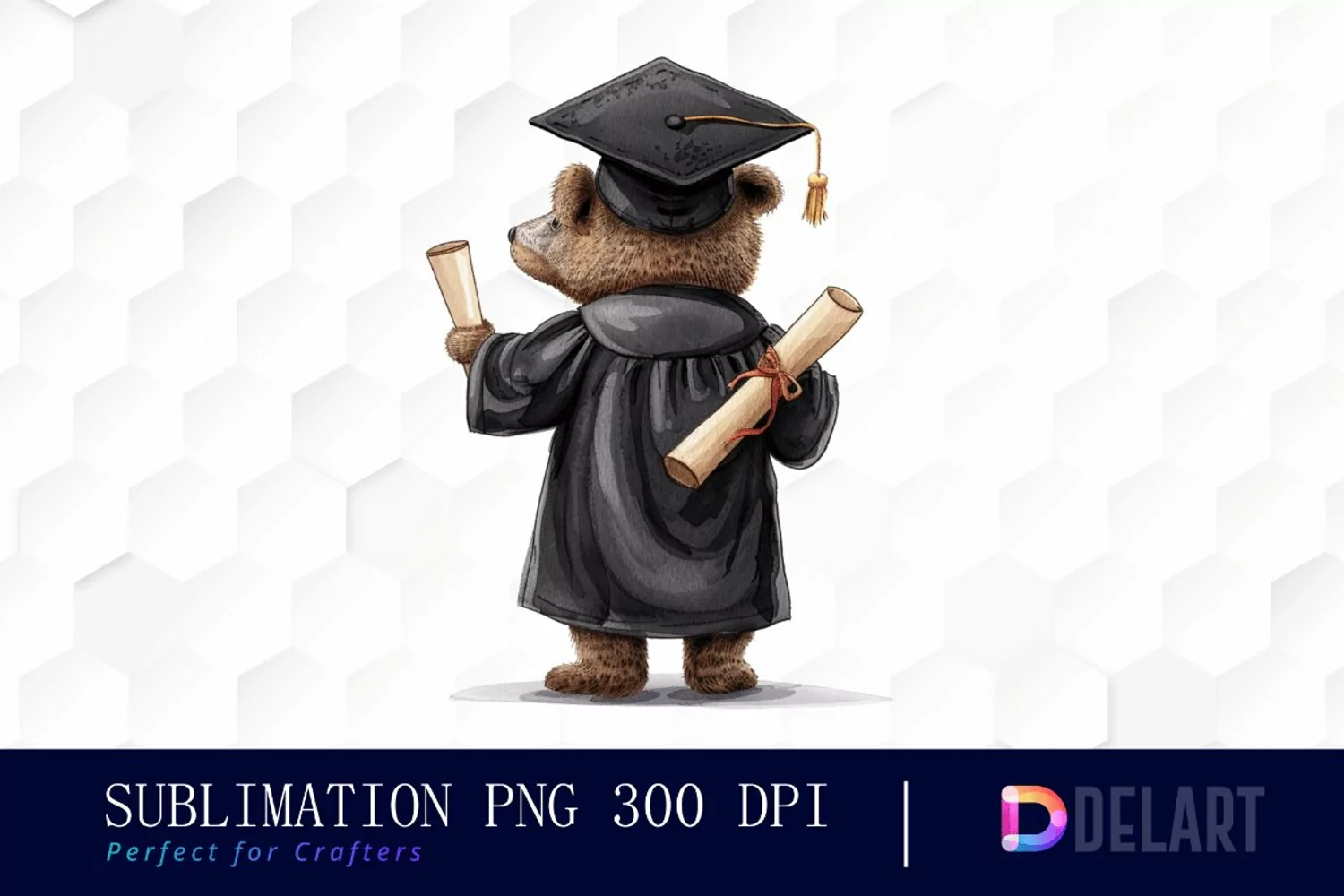 Graduation Animals Back View Watercolor Clipart product image 1