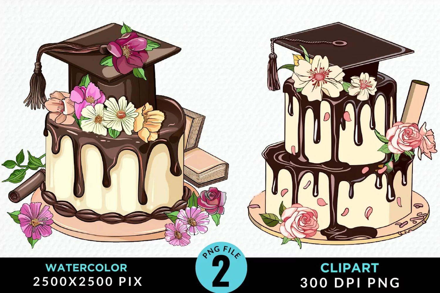 Watercolor Graduation Cake Illustration PNG Clipart product image 1
