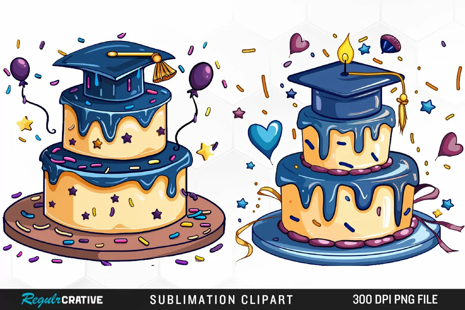Watercolor Graduation Cake Collection Art Clipart product image 1