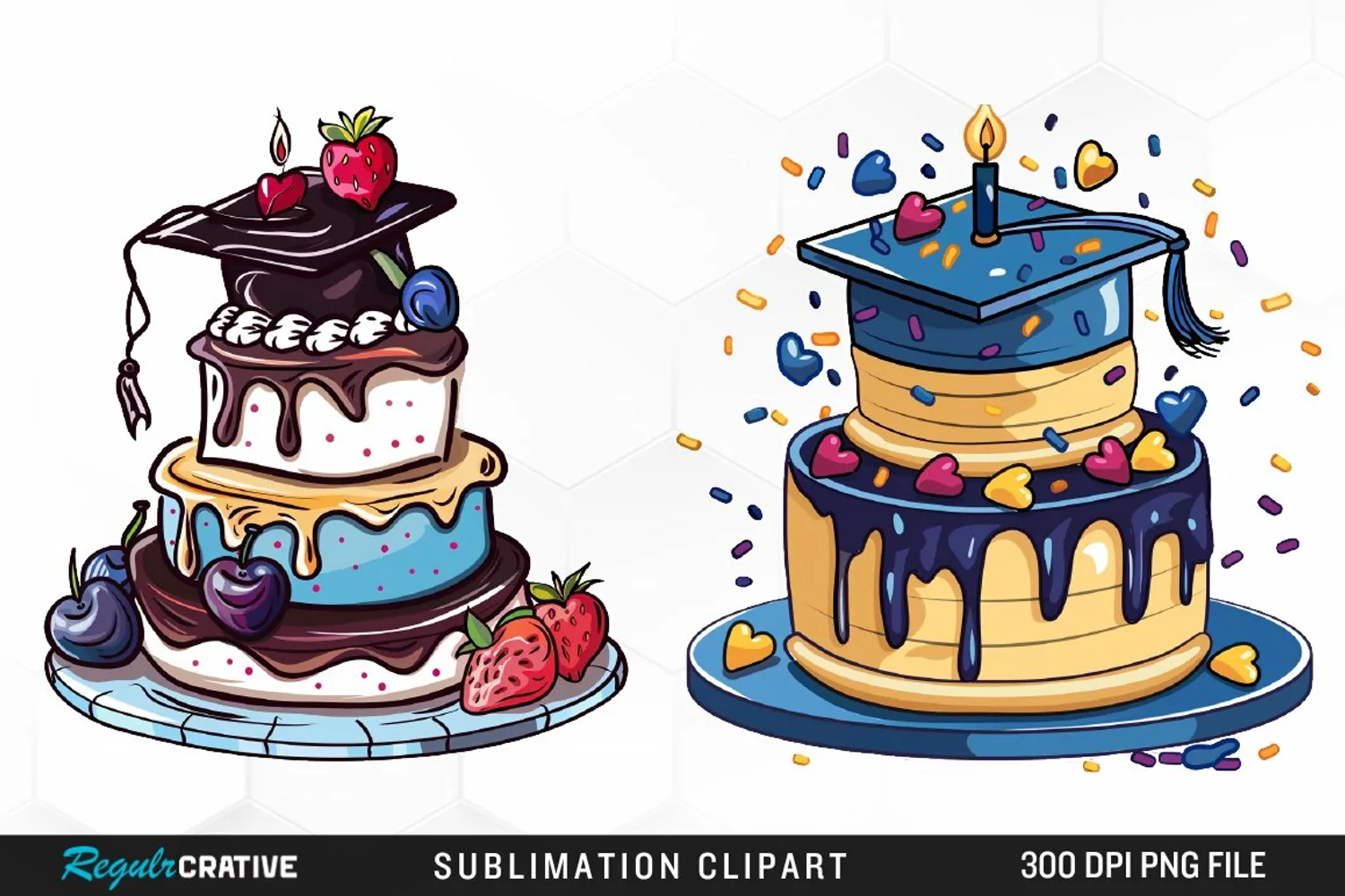 Watercolor Graduation Cake Collection Clipart product image 1