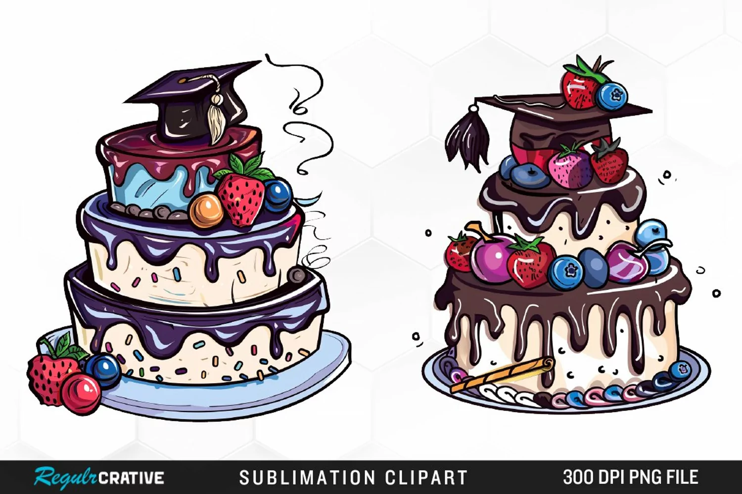 Watercolor Graduation Cake Collection Art Clipart product image 1