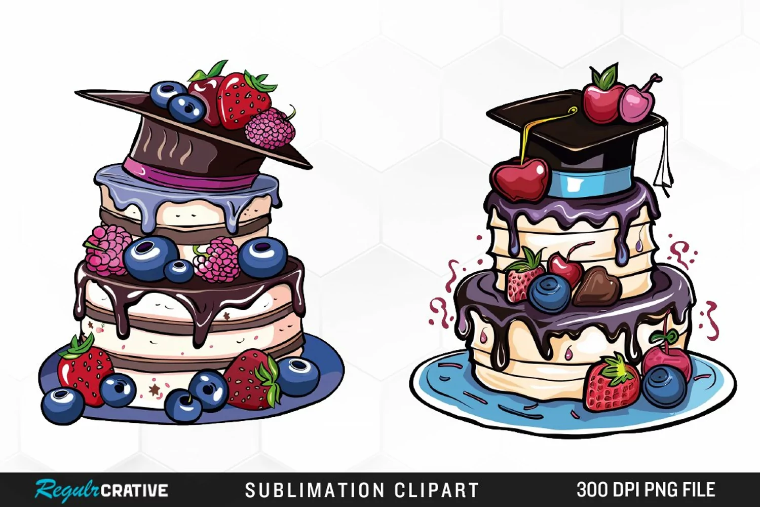 Watercolor Graduation Cake Collection Art Clipart product image 1