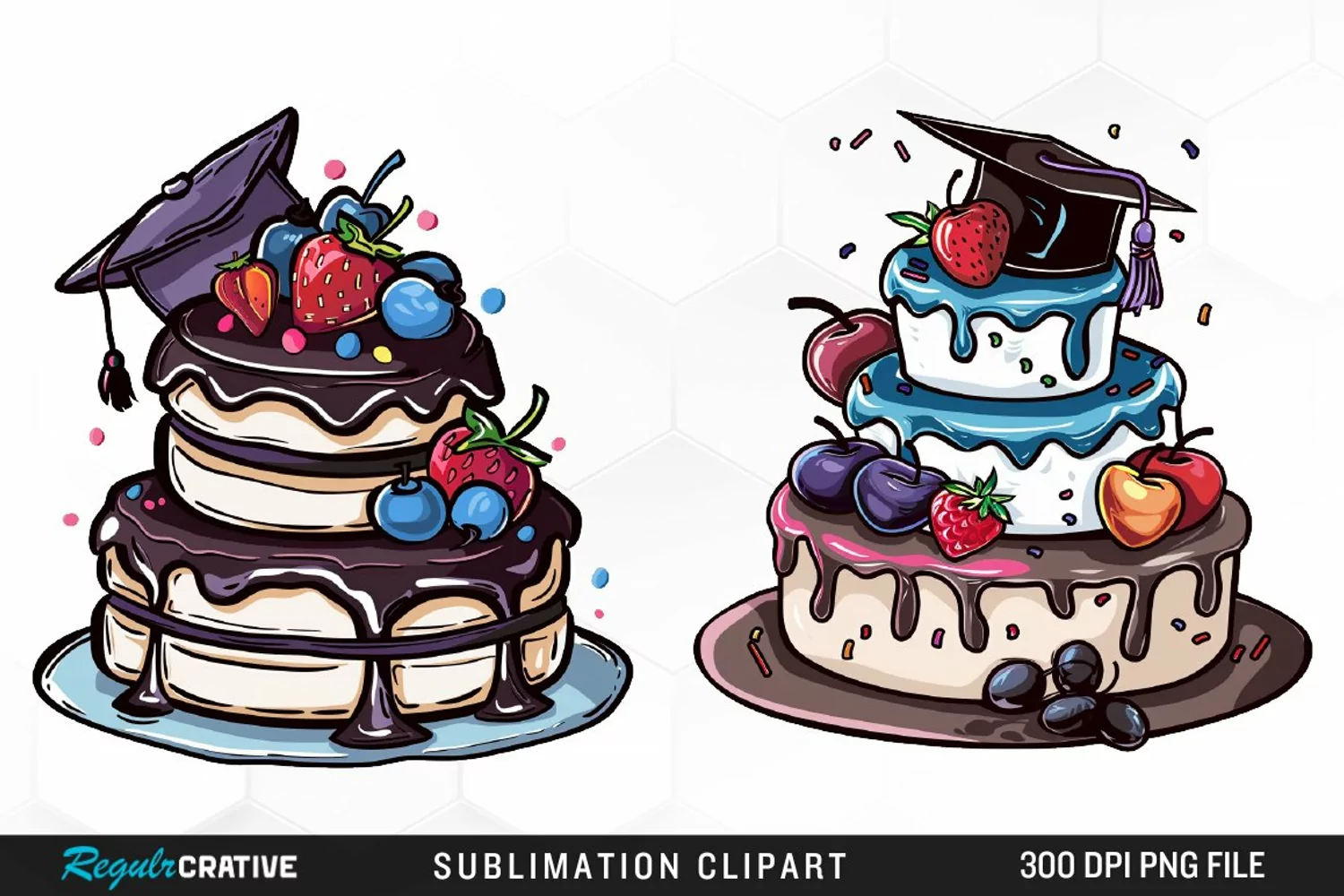 Watercolor Graduation Cake Collection Clipart product image 1