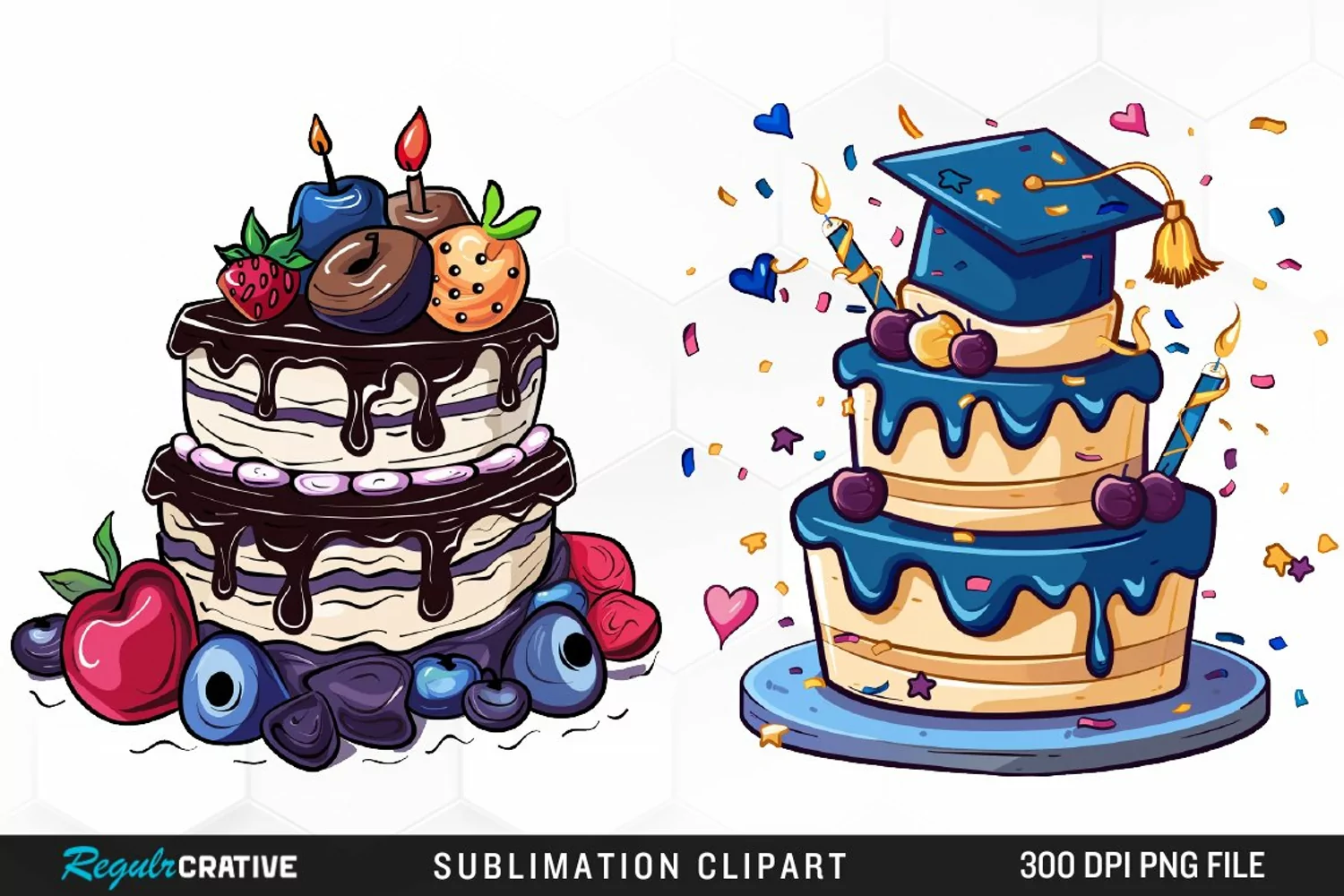 Watercolor Graduation Cake Collection Art Clipart product image 1