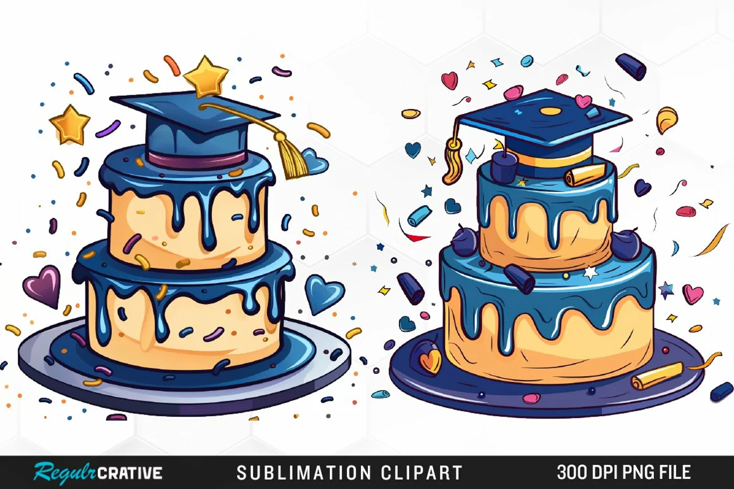 Watercolor Graduation Cake Collection Art Clipart product image 1