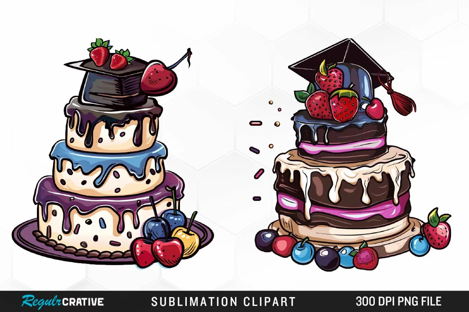 Watercolor Graduation Cake Collection Clipart product image 1