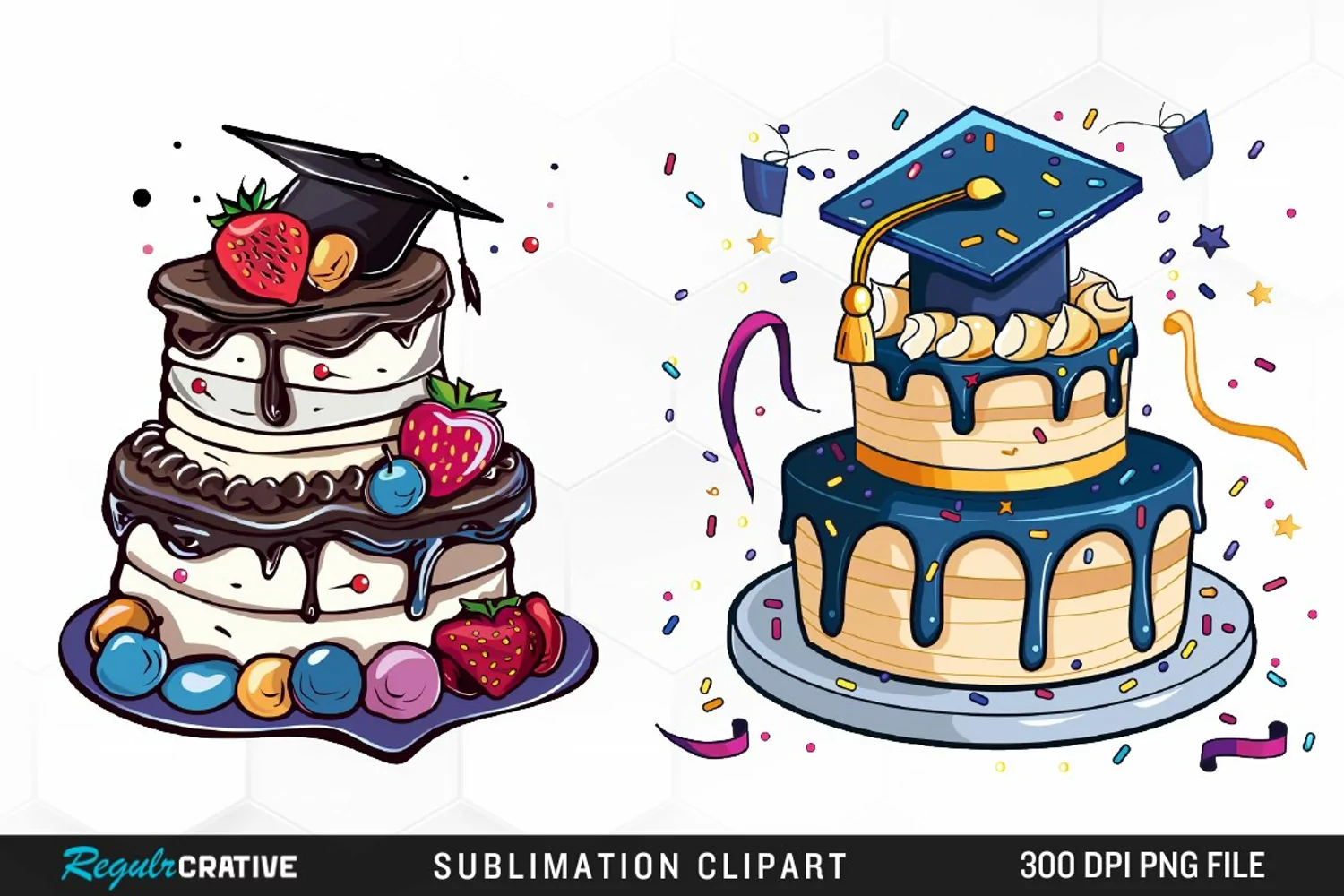 Watercolor Graduation Cake Collection Clipart product image 1
