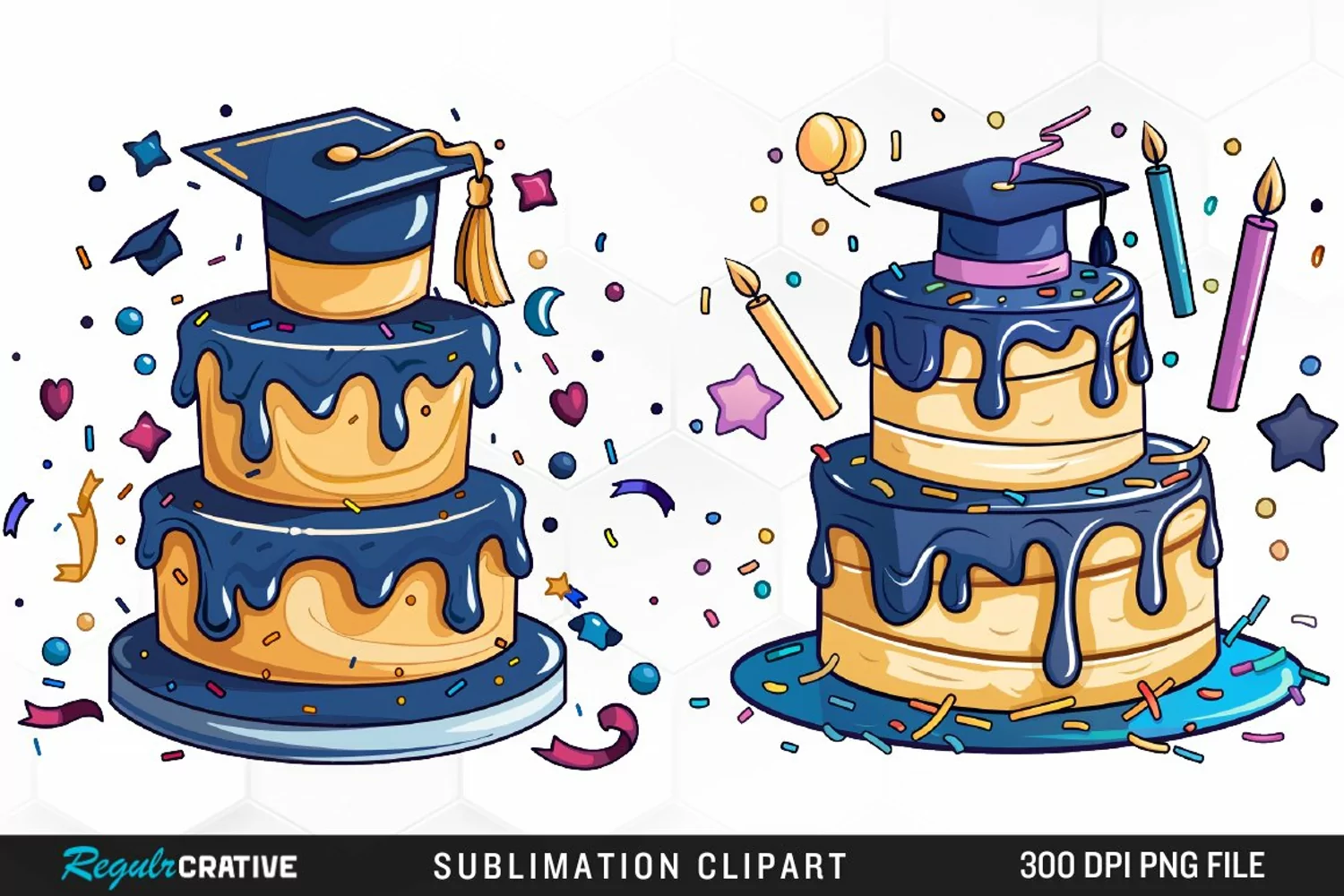 Watercolor Graduation Cake Collection Clipart product image 1