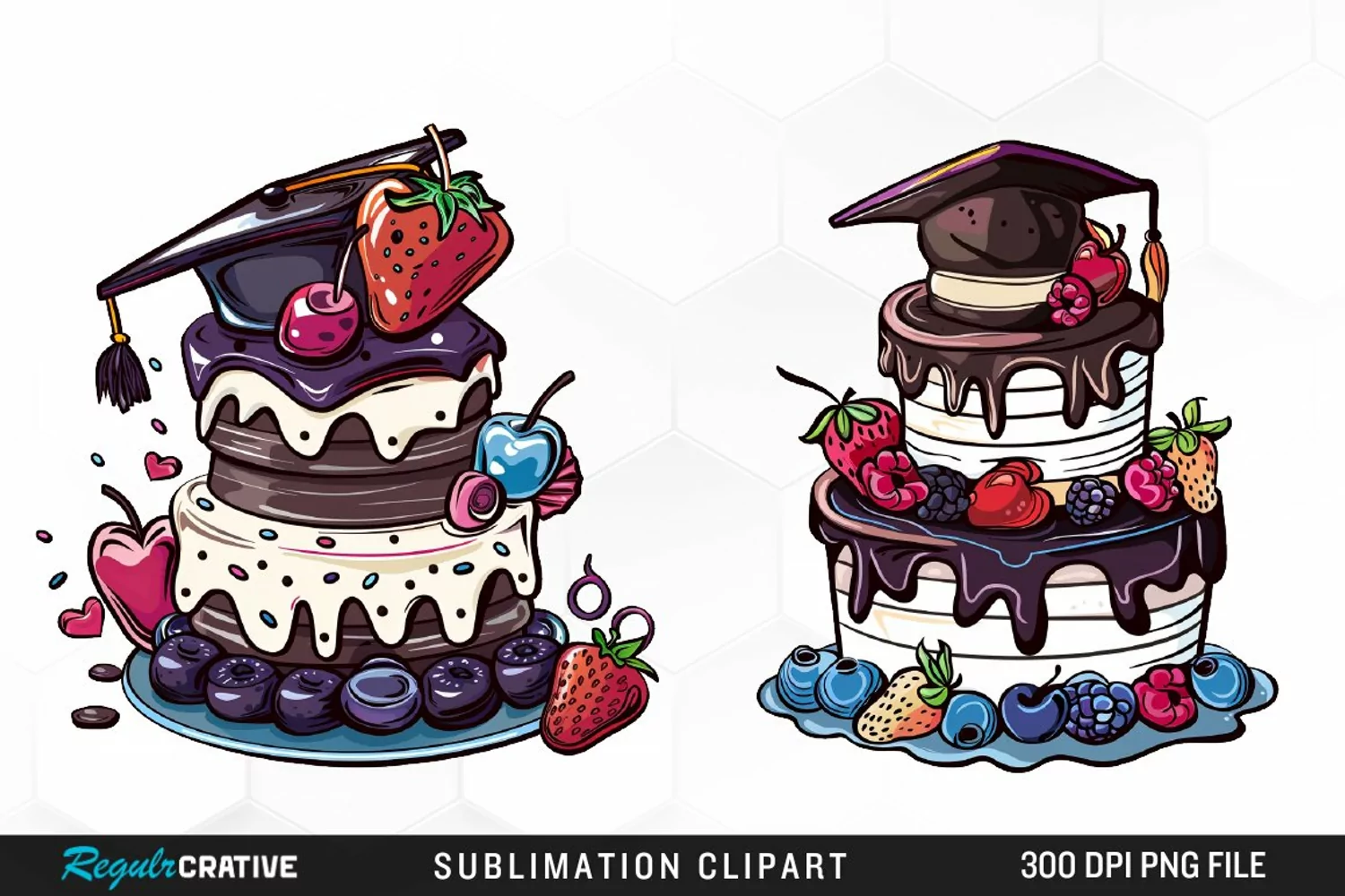 Watercolor Graduation Cake Collection Clipart product image 1