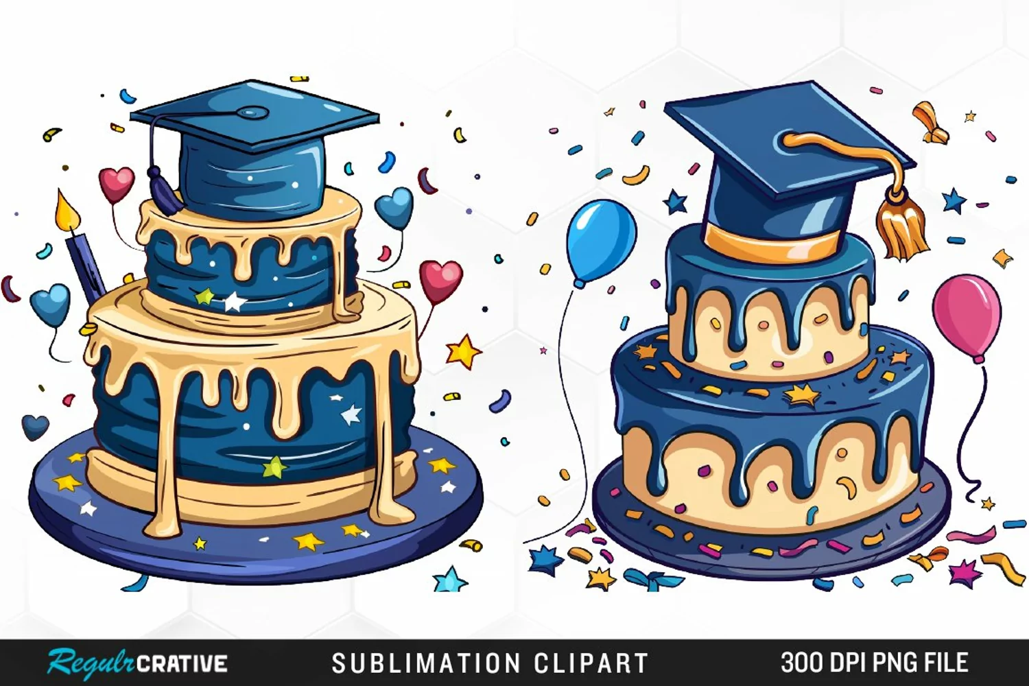 Watercolor Graduation Cake Collection Clipart product image 1