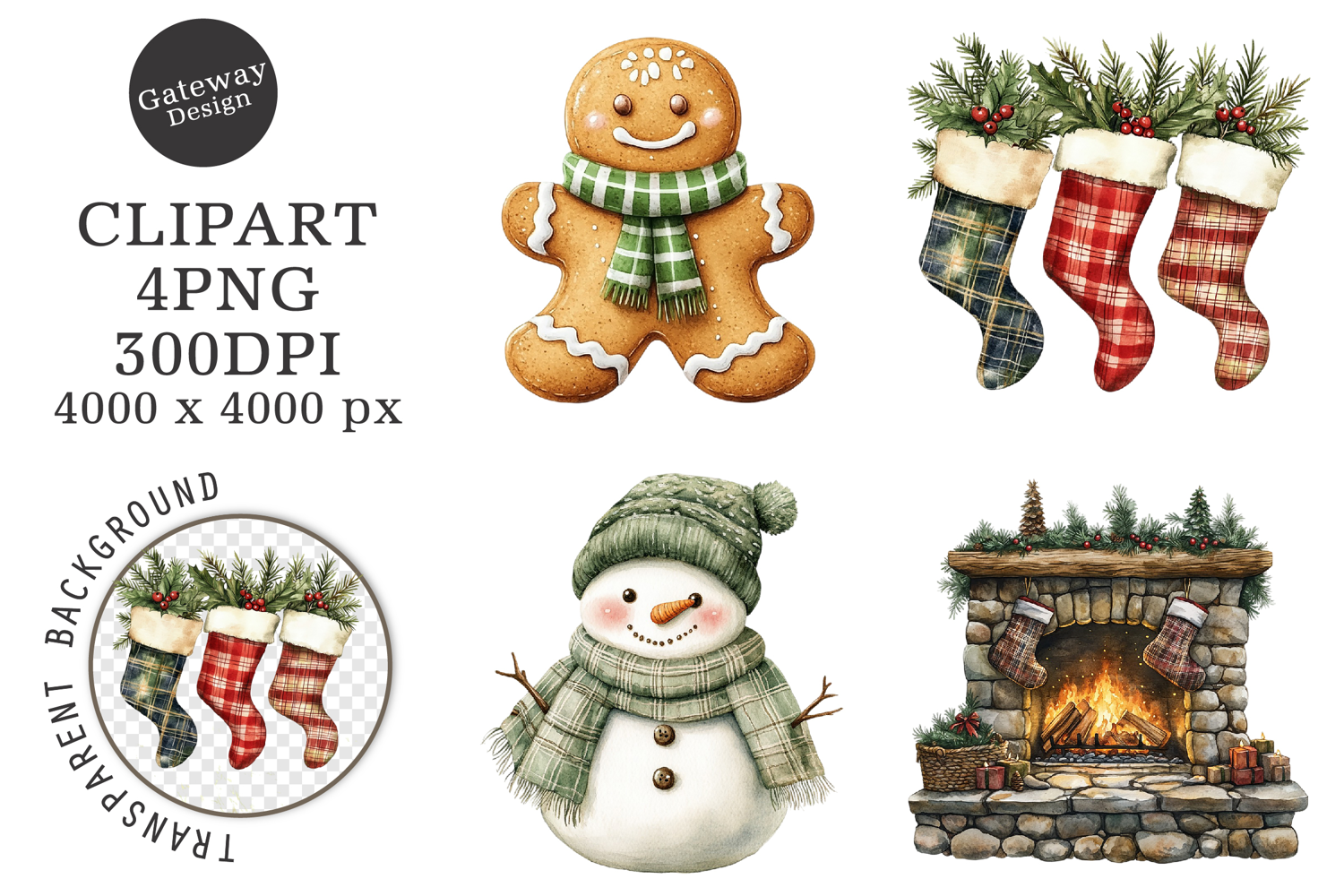 Watercolor Green Christmas Clipart product image 1
