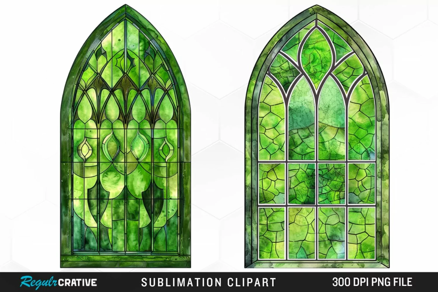 Stained Glass Green Window Illustration Clipart product image 1