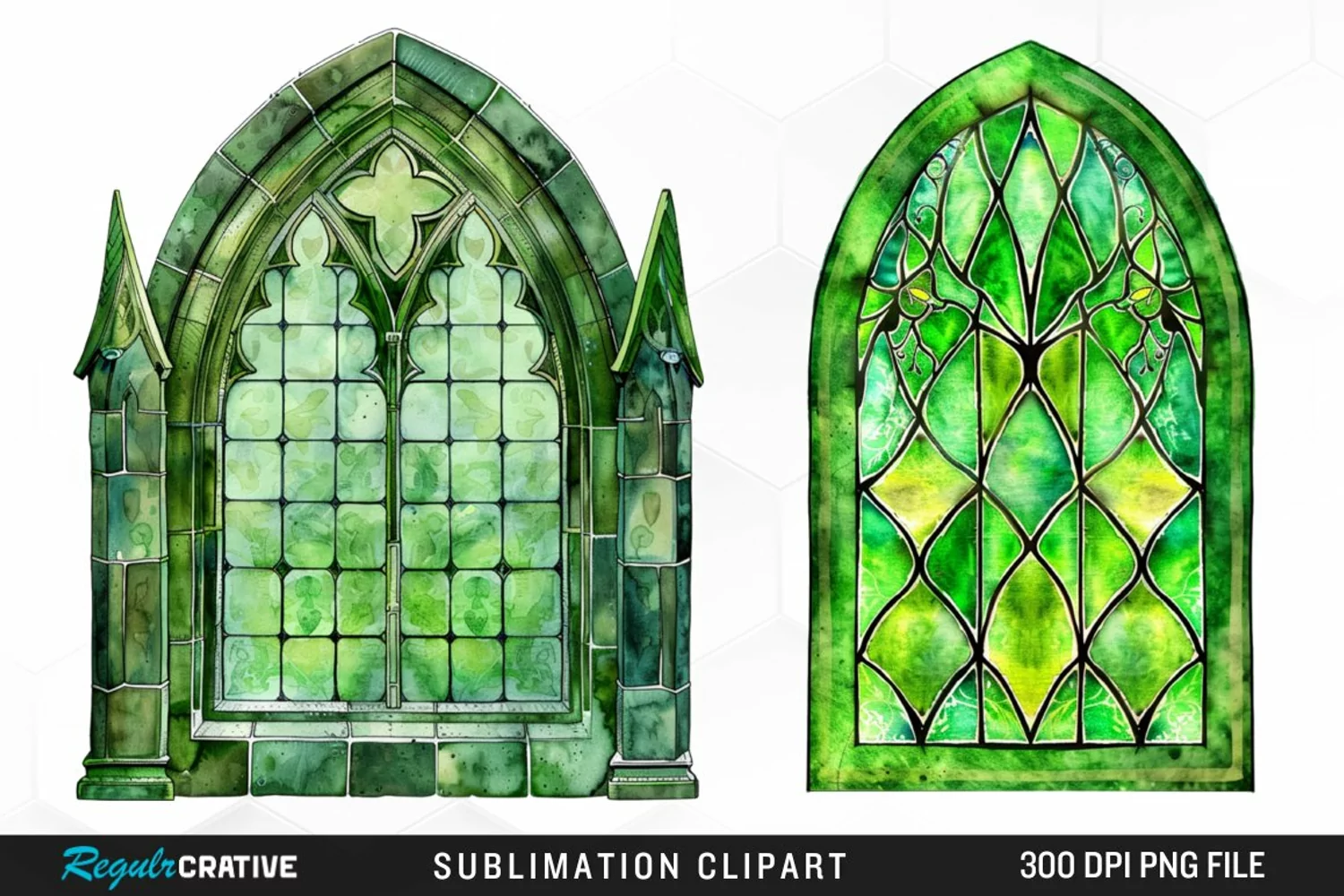 Stained Glass Green Window Exquisite Clipart product image 1