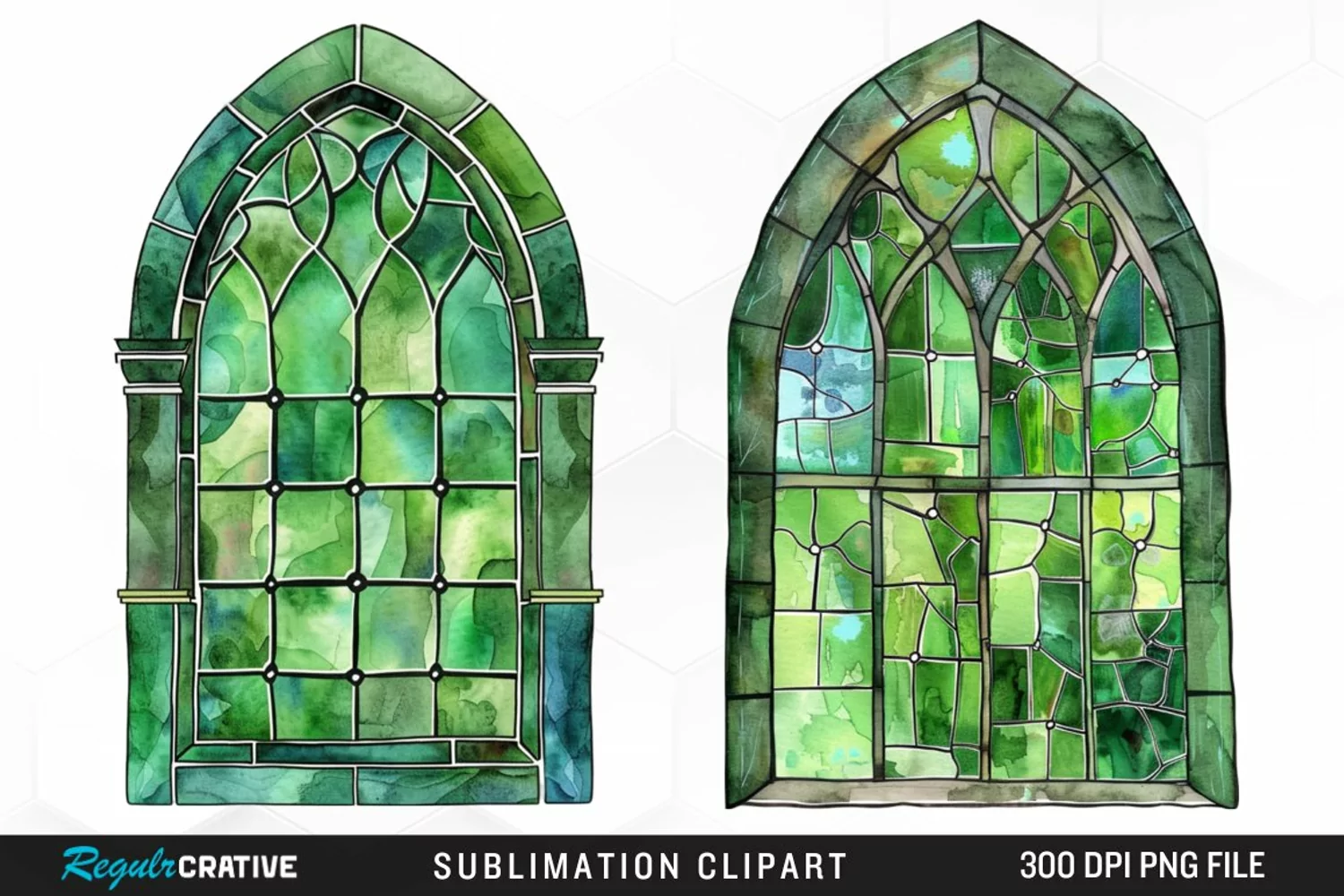Stained Glass Green Window Illustration Clipart product image 1