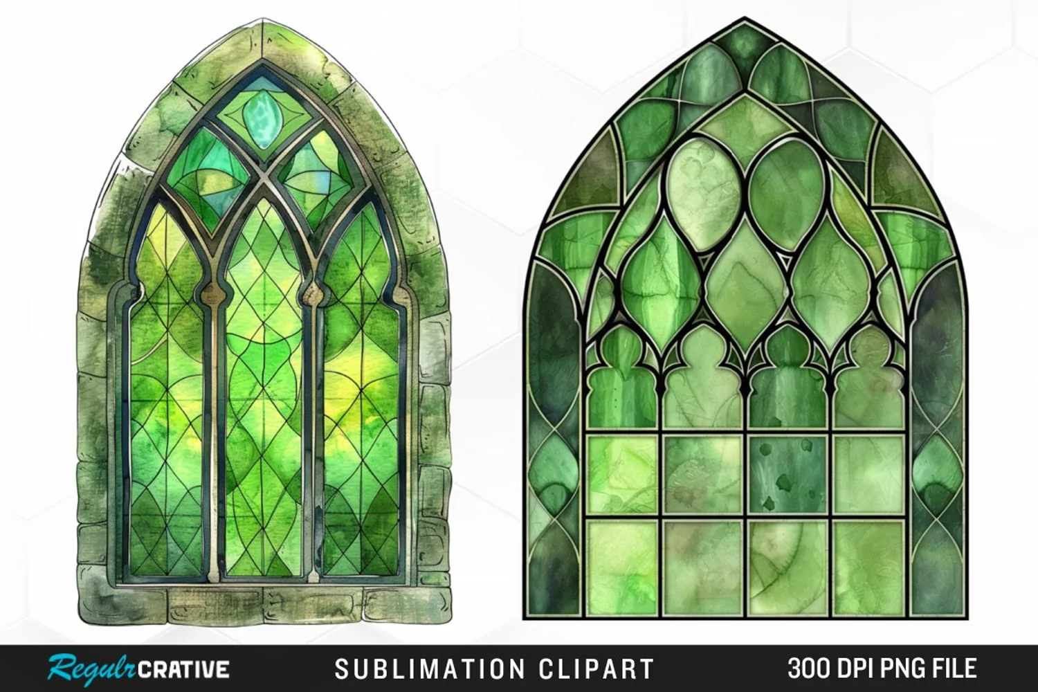 Stained Glass Green Window Exquisite Clipart product image 1