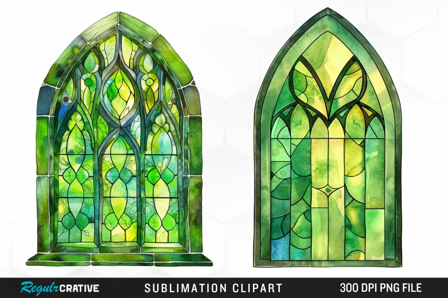 Stained Glass Green Window Exquisite Clipart product image 1