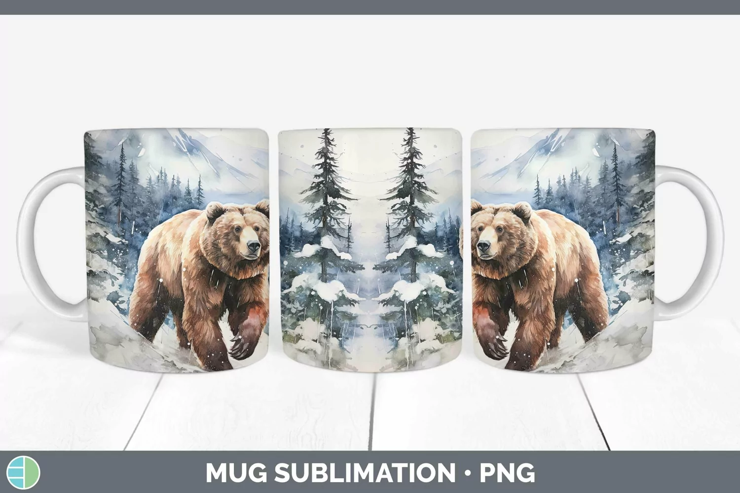 GorgeousWatercolor Grizzly Bears Mug Wrap design.