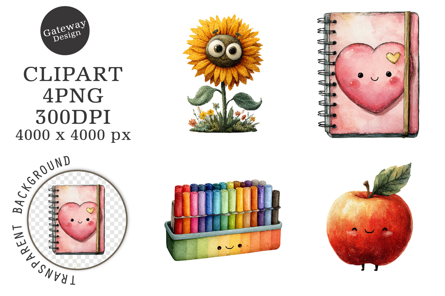Watercolor Grunge School Clipart product image 1
