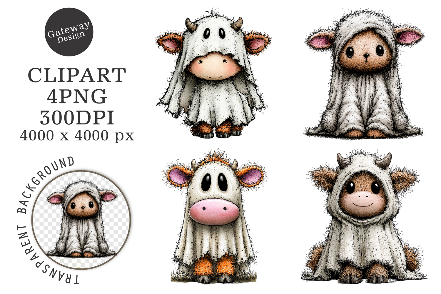 Watercolor Halloween Animal Clipart product image 1