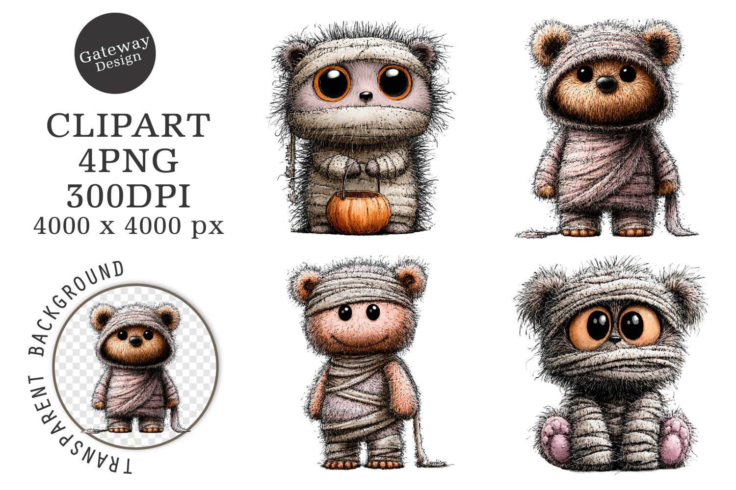 Watercolor Halloween Animal Clipart product image 1