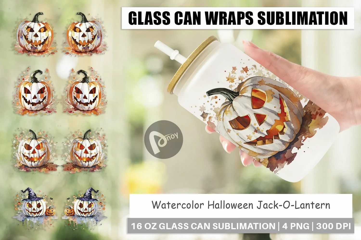 Glass Can Wraps Watercolor Jack O Lantern product image 1