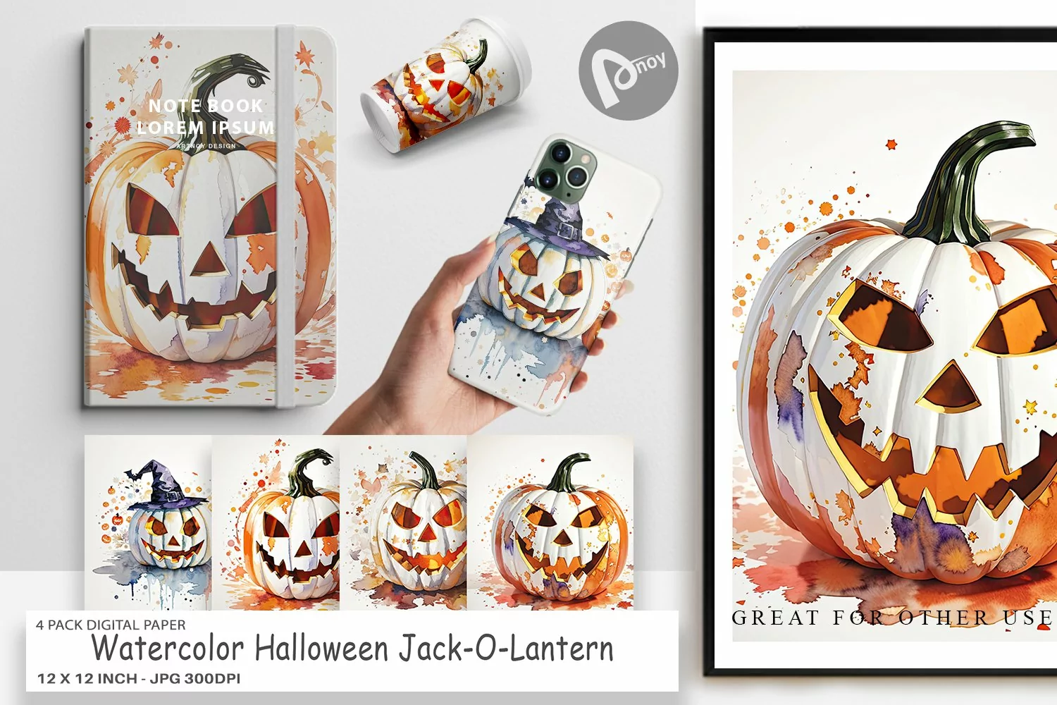 Digital Paper Watercolor Jack O Lantern product image 1