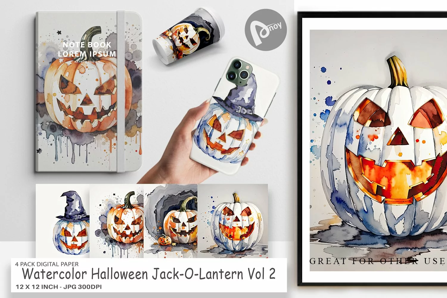 Digital Paper Watercolor Jack O Lantern product image 1