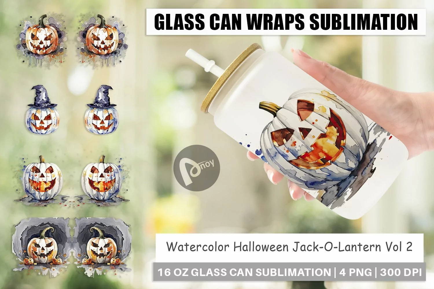 Glass Can Wraps Watercolor Jack O Lantern product image 1