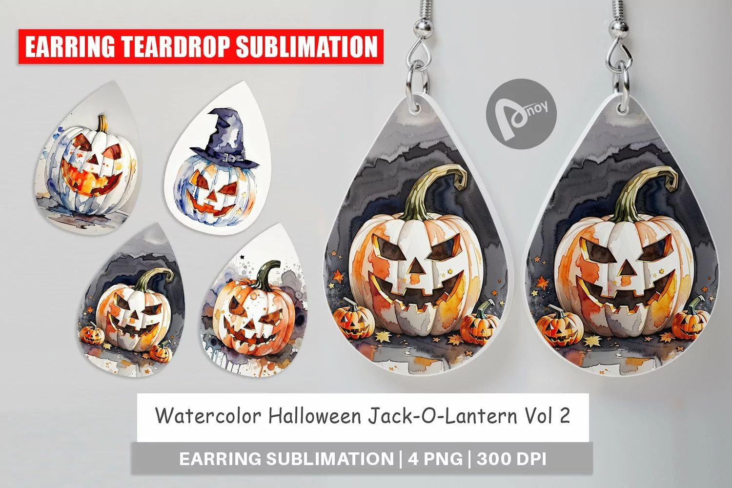 Earring Teardrop Watercolor Jack O Lantern product image 1
