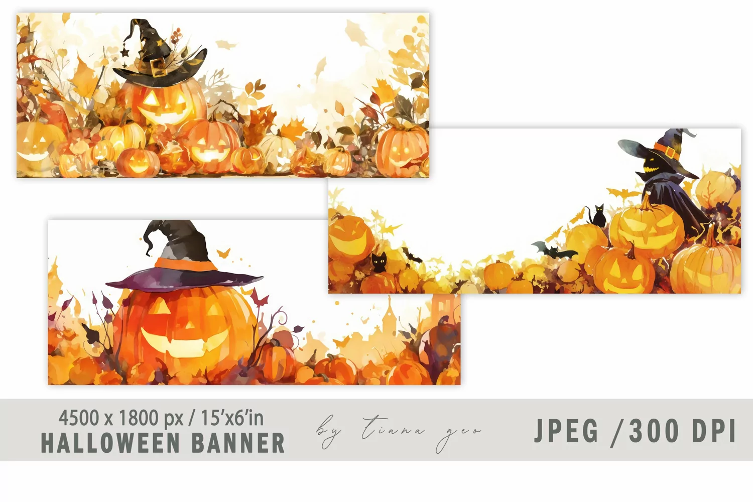 Watercolor Halloween pumpkin illustration for banner- 3 jpeg product image 1