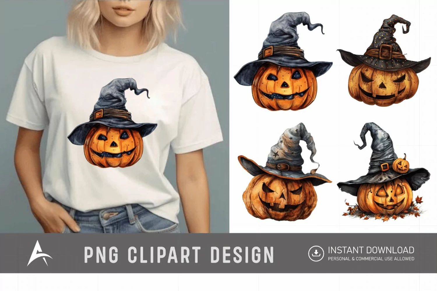 Watercolor Halloween Pumpkin Hat Clipart product image 1
