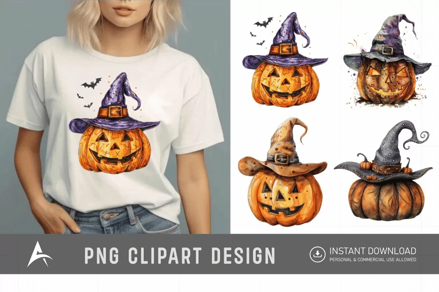 Watercolor Halloween Pumpkin Hat Clipart product image 1
