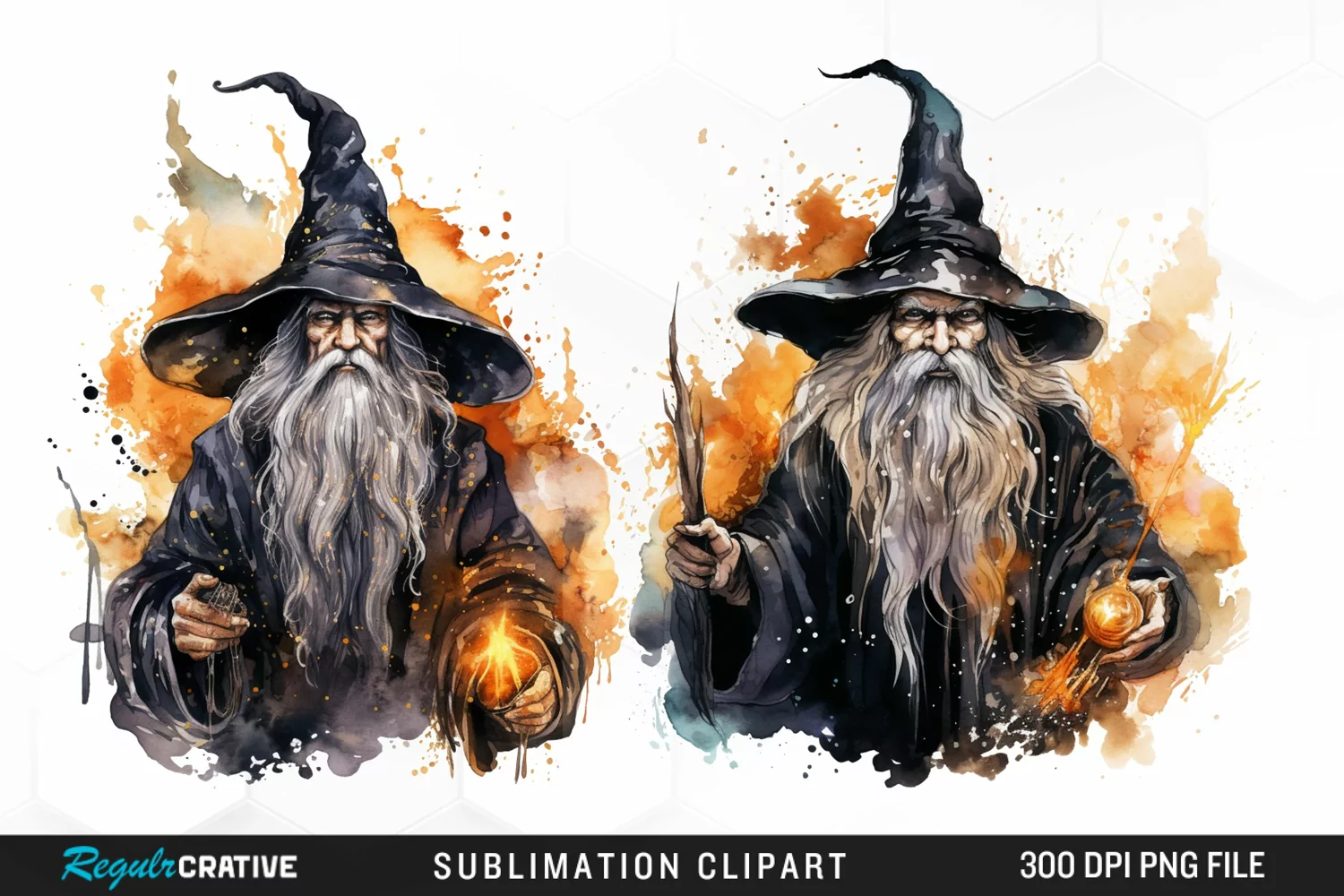 Watercolor Halloween Wizards Exquisite Clipart product image 1