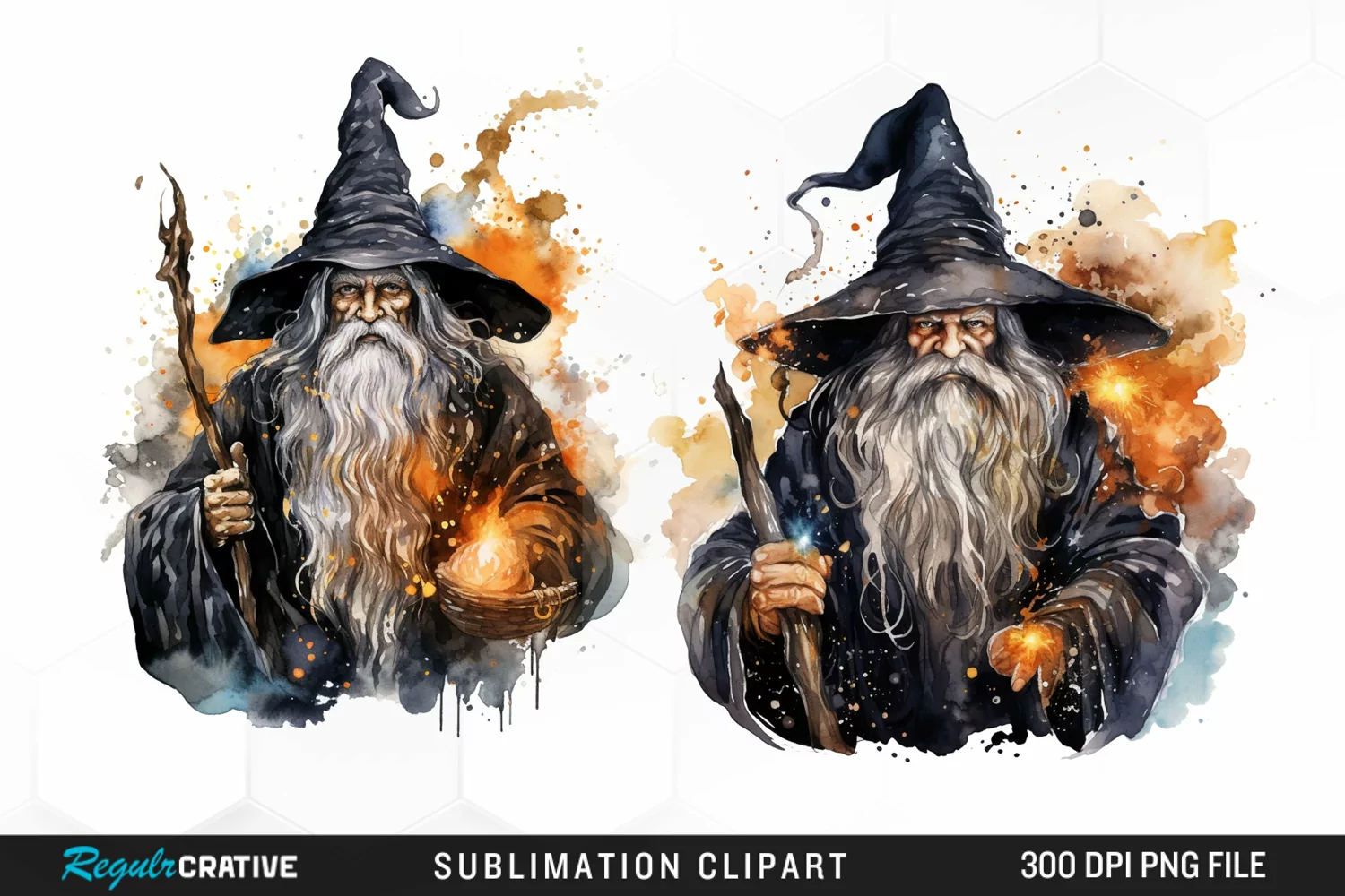 Watercolor Halloween Wizards Exquisite Clipart product image 1