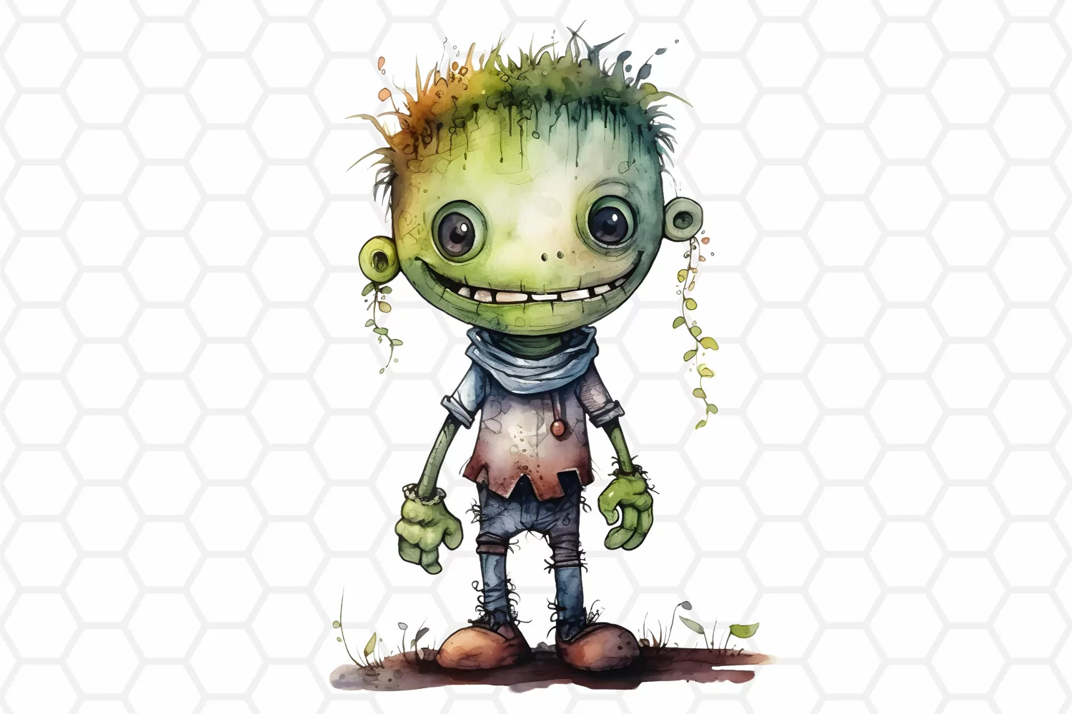 Watercolor Halloween Zombie Sublimation Clipart