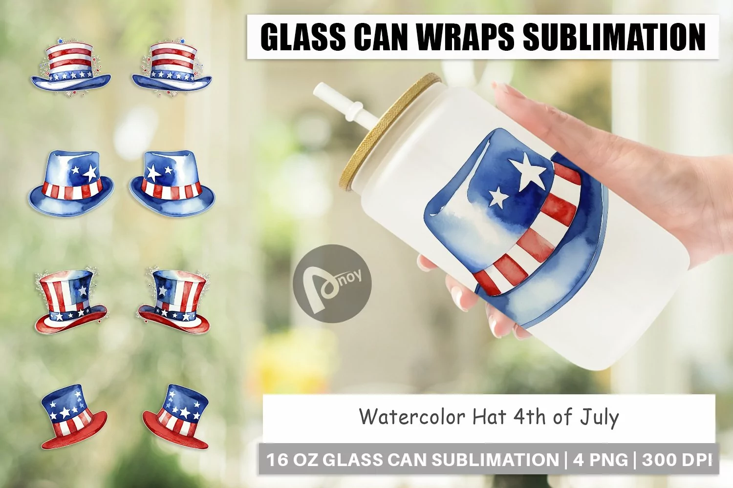 Glass Can Wraps Hat 4th of July product image 1