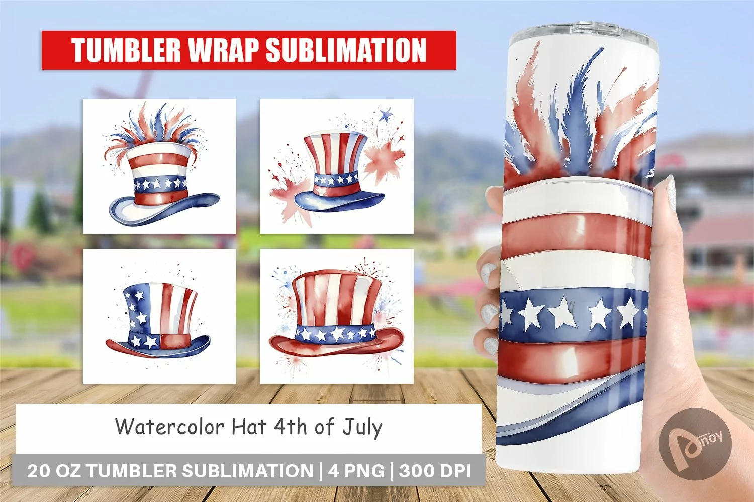 Tumbler Sublimation Wrap Watercolor Hat Patriotic product image 1