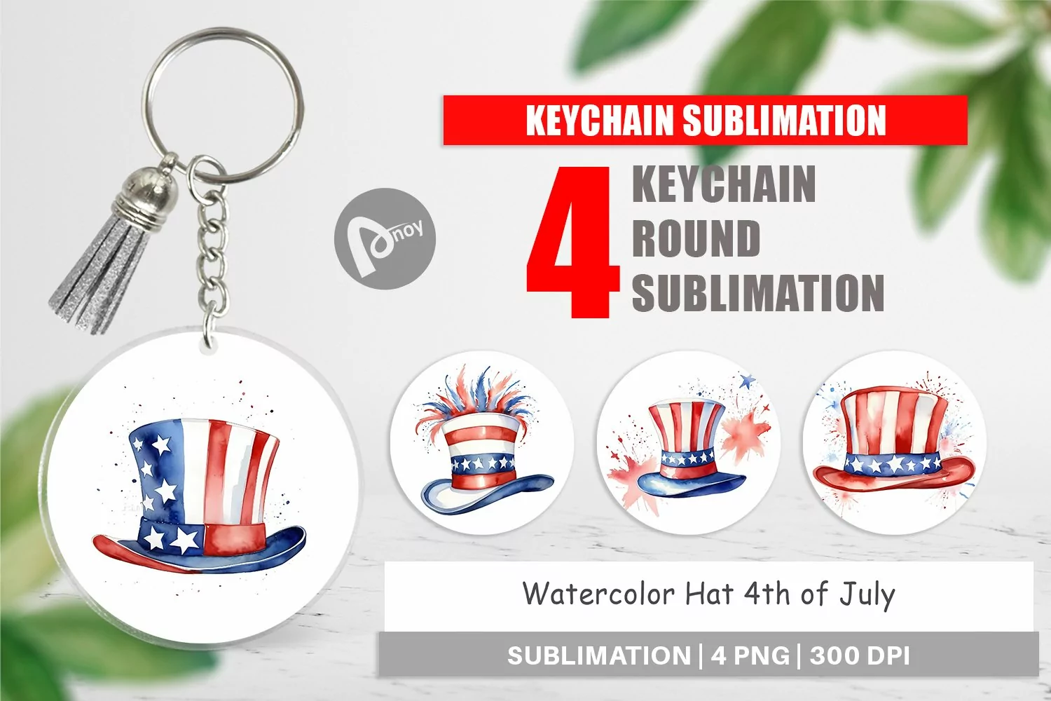 Keychain Watercolor Hat Patriotic product image 1