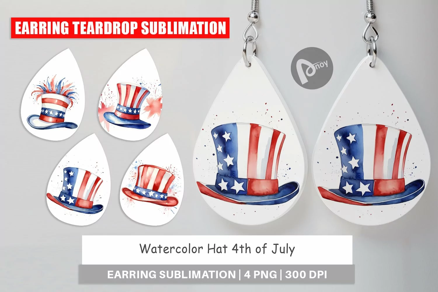 Earring Teardrop Watercolor Hat Patriotic product image 1