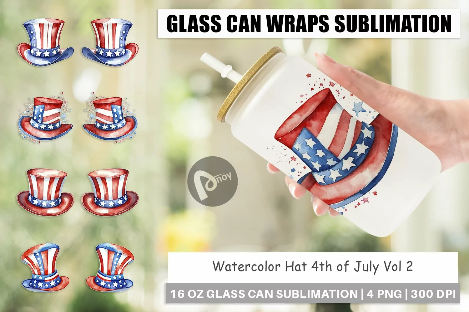 Glass Can Wraps Hat 4th of July product image 1