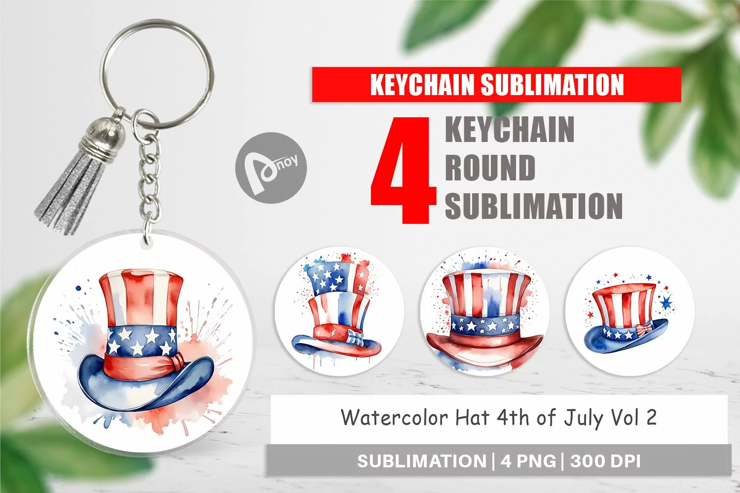 Keychain Watercolor Hat Patriotic product image 1