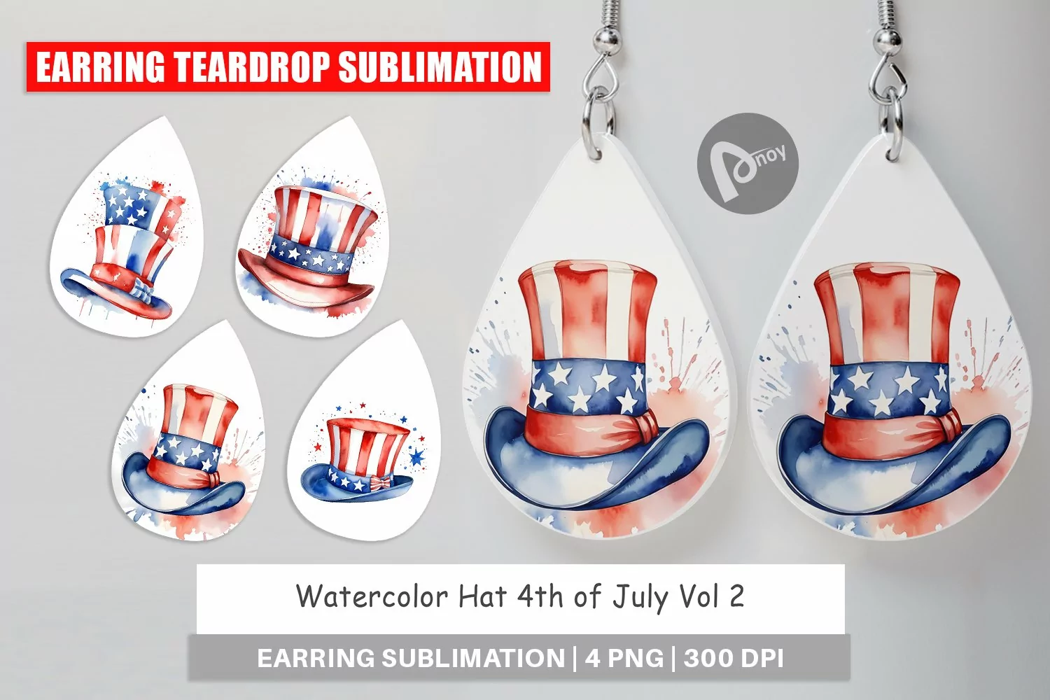 Earring Teardrop Watercolor Hat Patriotic product image 1
