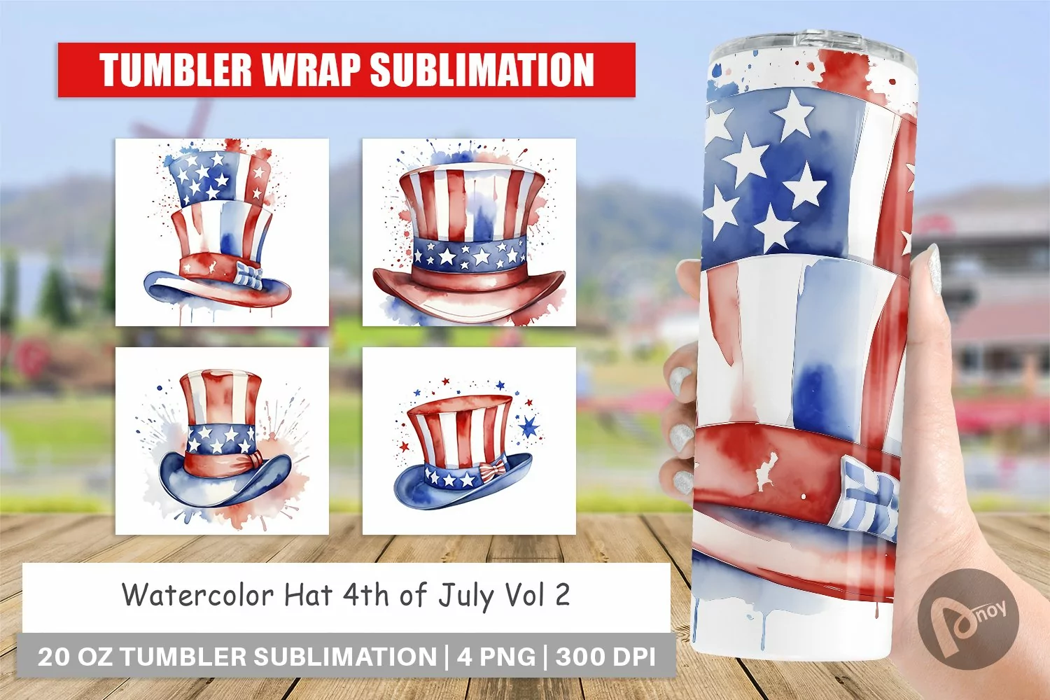Tumbler Sublimation Wrap Watercolor Hat Patriotic product image 1