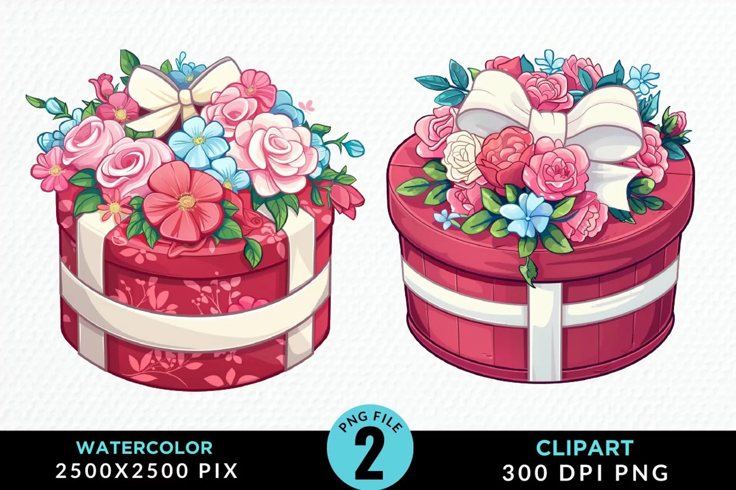 Watercolor Hatbox Flower Graphics Clipart product image 1
