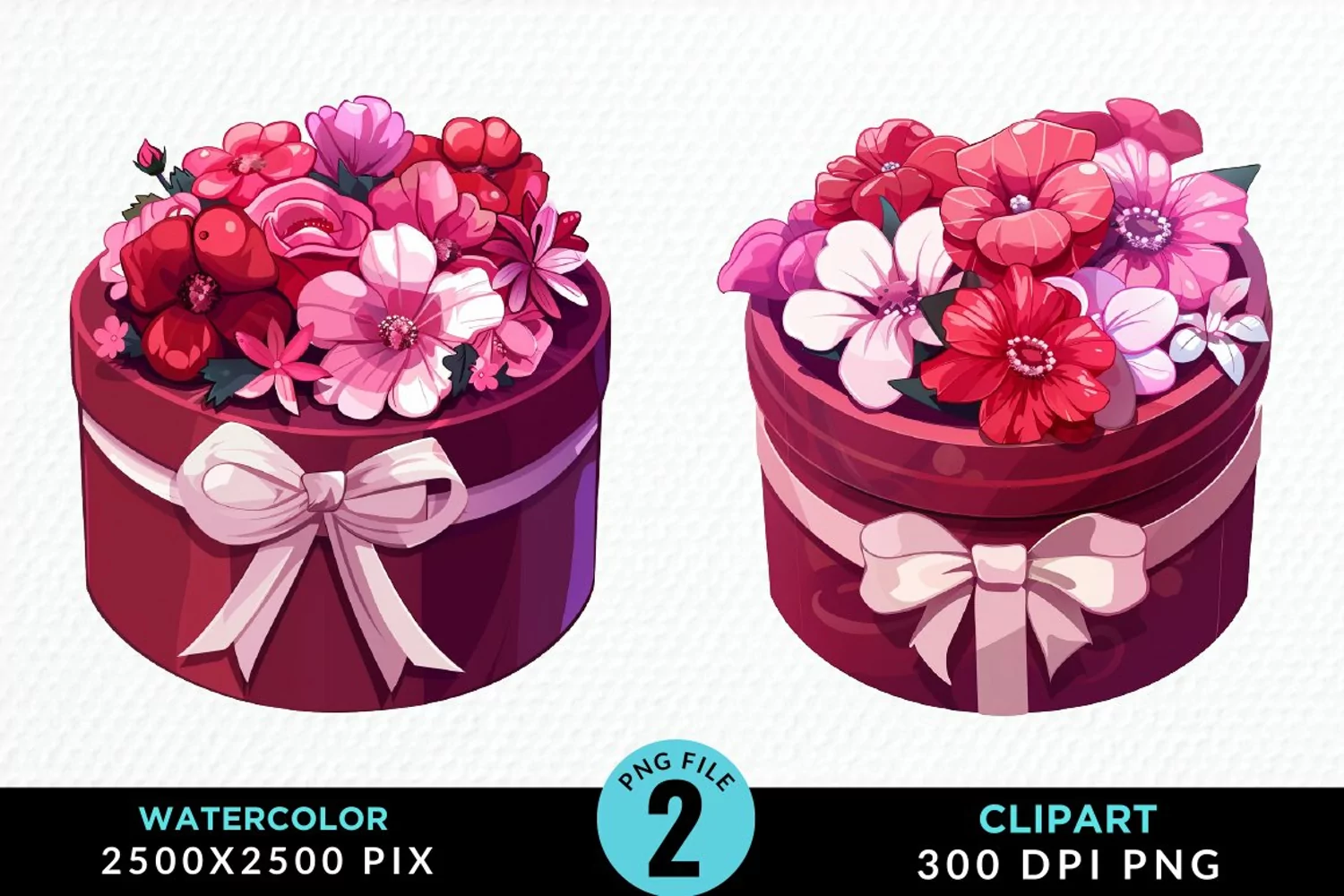 Watercolor Hatbox Flower Design Clipart product image 1