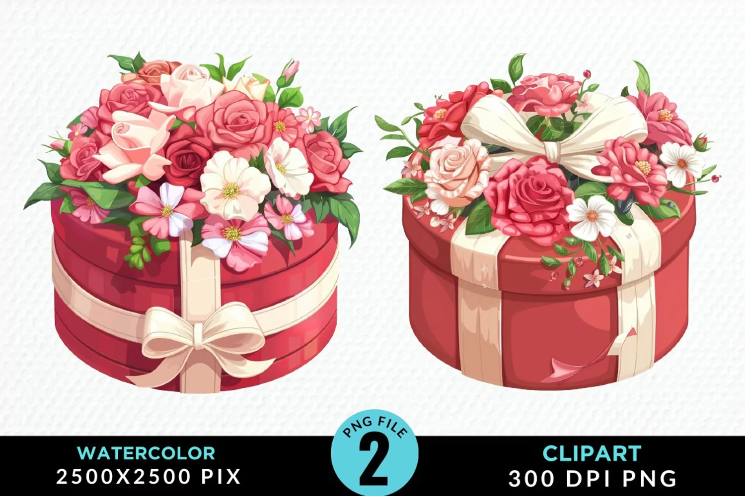 Watercolor Hatbox Flower Graphics Clipart product image 1