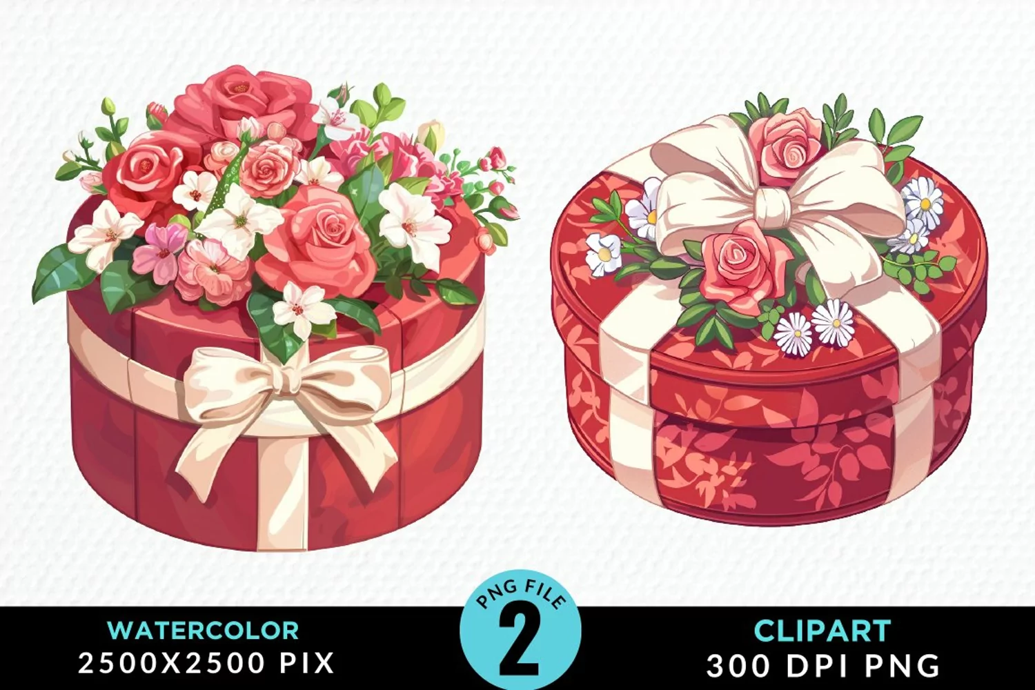 Watercolor Hatbox Flower Graphics Clipart product image 1
