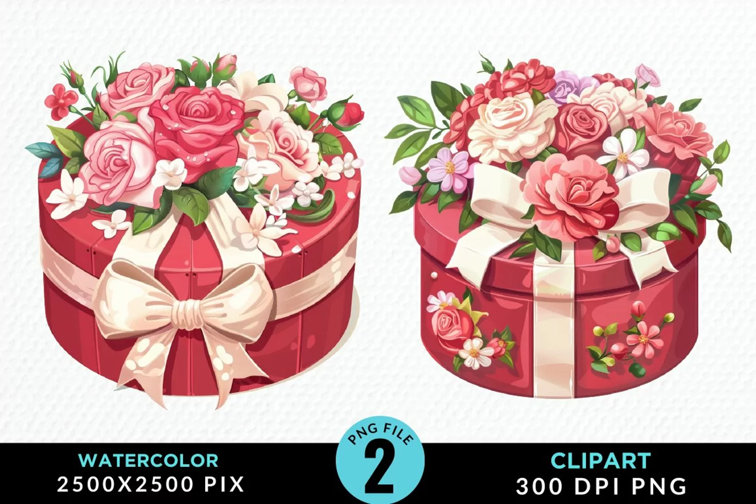 Watercolor Hatbox Flower Graphics Clipart product image 1